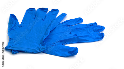Pair of latex medical gloves isolated on white background. Protection concept. High quality photo