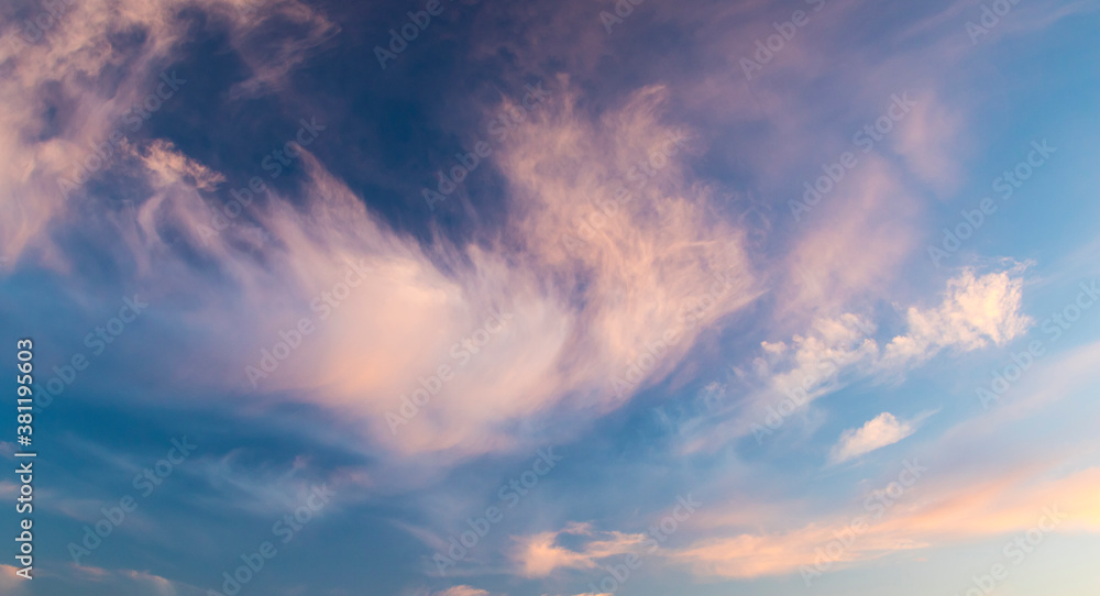Plumose clouds on sunset, nature background