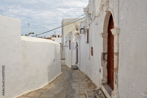 old narrow street in the village of Lindos, Greece, Rhodes 