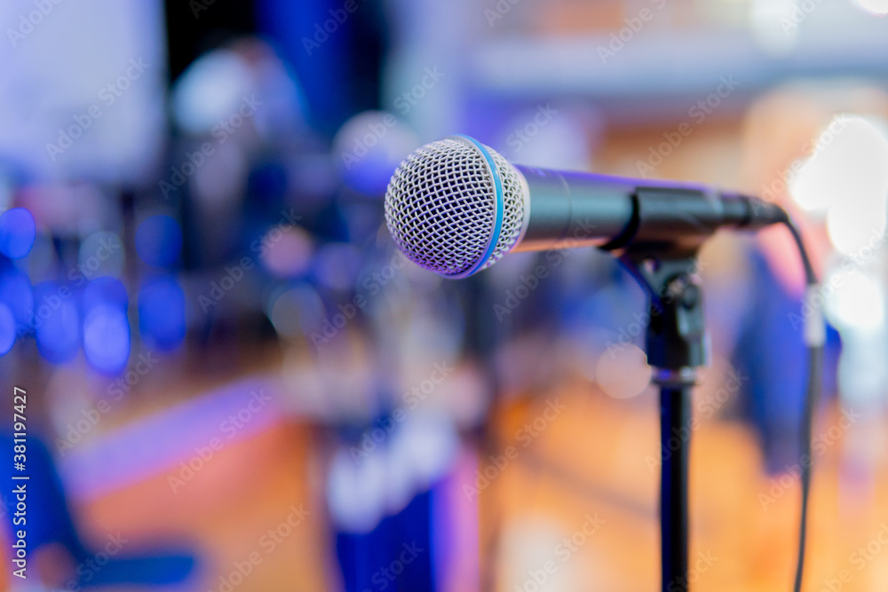Image of a microphone in the concert hall Image of a microphone in the concert hall
