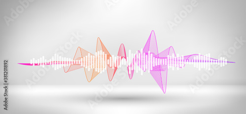 Amplitude sound wave. Abstract soundtrack wave energy background or digital music beat tracking. Music visualization, background wave flow, equalizer. Vector illustration