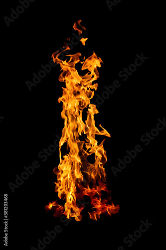 Fire flames on black background, isolated