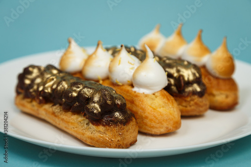 Exciting view of delicious eclairs