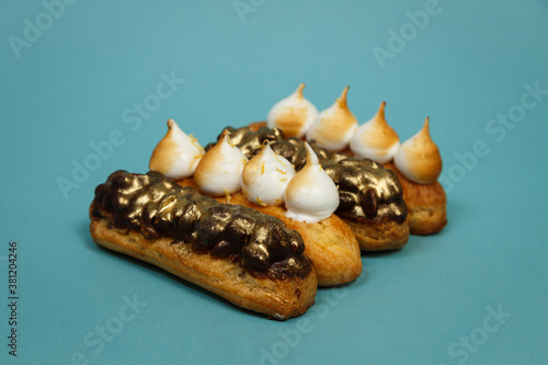 Exciting view of delicious eclairs