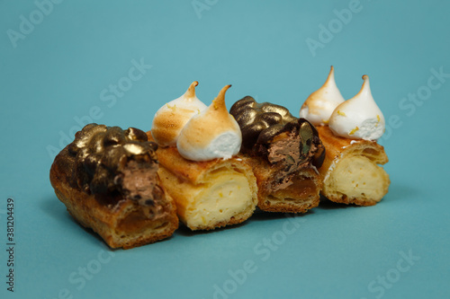 Exciting view of delicious eclairs