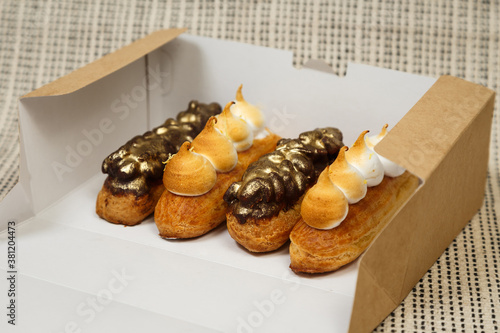 Exciting view of delicious eclairs