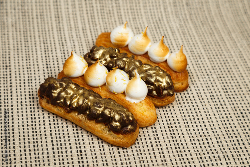 Exciting view of delicious eclairs