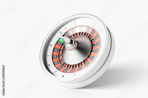 Canvastavla Roulette wheel over white background, side view