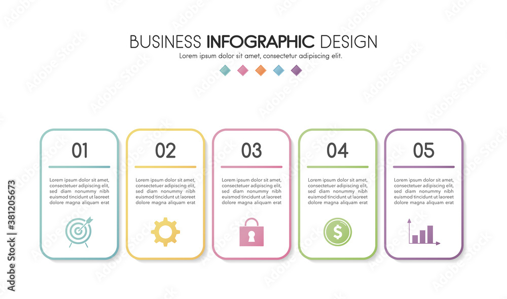 Business infograph with 5 steps. Colourful diagram. Vector Business infograph with 5 steps. Colourful diagram. Vector
