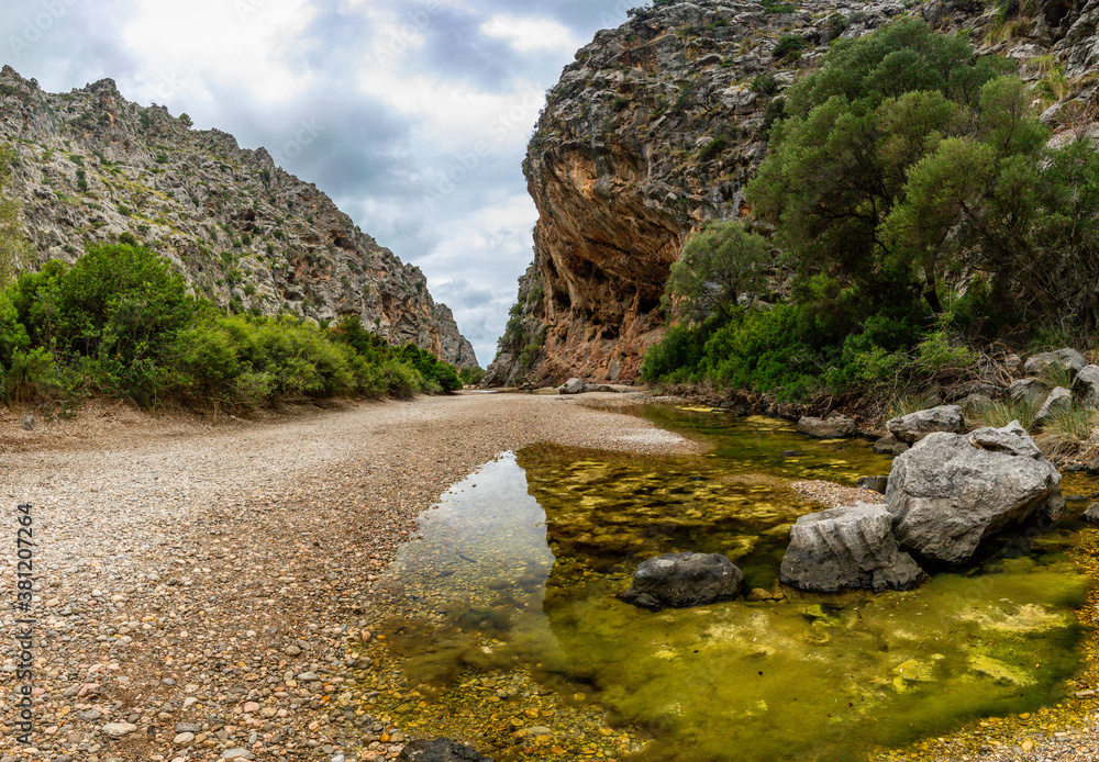 Torrent de Pareis - deepest canyon amd mountains of Mallorca island, Spain