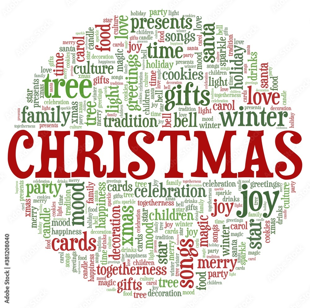 Christmas vector illustration word cloud isolated on a white background.