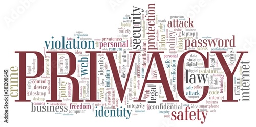 Privacy vector illustration word cloud isolated on a white background.