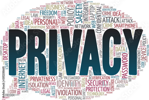 Privacy vector illustration word cloud isolated on a white background.
