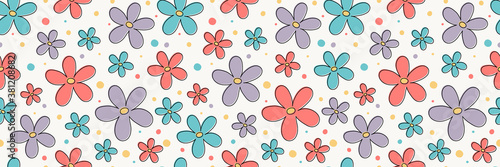 Spring flowers - seamless pattern. Mother’s Day, Women’s Day and Valentine’s Day banner. Vector