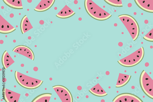 Summer background with juicy watermelons and copyspace. Vector