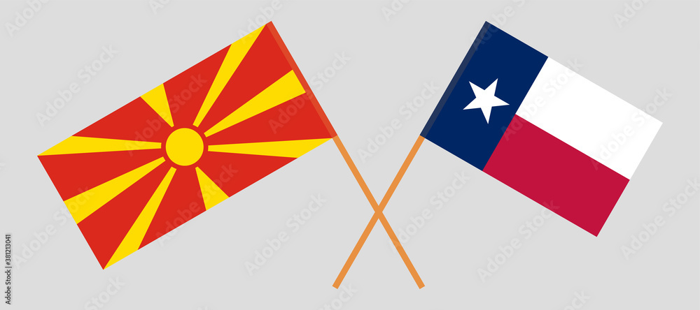 Crossed flags of the State of Texas and North Macedonia