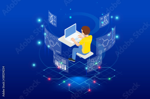 E-learning, Online Education at Home. Isometric concept for Digital Reading, E-classroom Textbook, Modern Education, Online Training and Course, Audio Tutorial, Distance Education, Ebook and Students