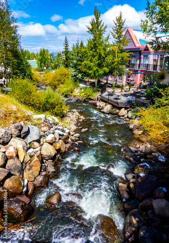 cascading river through western colorado town of breckenridge
