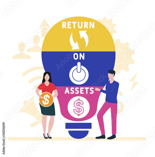 Flat design with people. ROA - return on assets.  business concept background. Vector illustration for website banner, marketing materials, business presentation, online advertising