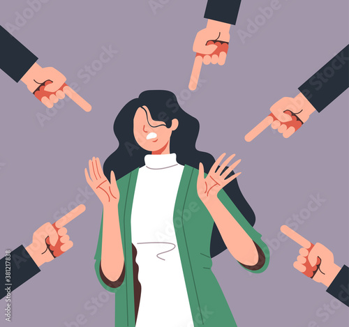 Bulling blaming emotional stress woman. Social problems concept. Vector flat graphic design illustration