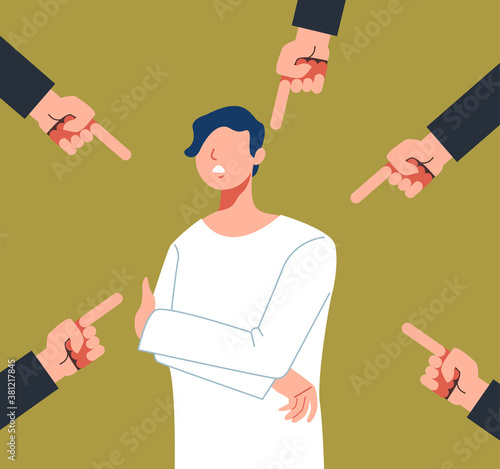 Bulling blaming emotional stress man. Social problems concept. Vector flat graphic design illustration