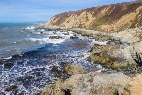 The Pacific Ocean crashes against the rugged and scenic seashore of Northern California. This region, north of San Francisco, is known for its amazing coastal landscapes that extend to Oregon.