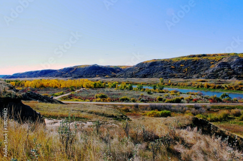 The Red Deer River's valley in fall - bright and yellow