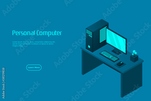 Isometric personal computer. Illustration suitable for advertising and promotion