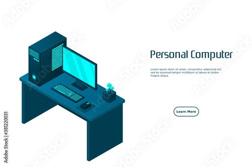 Isometric personal computer. Illustration suitable for advertising and promotion