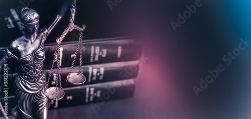 Fotografia, Obraz Legal law concept image Scales of Justice and case books on desk.