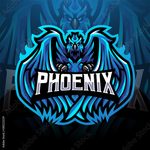 Blue phoenix esport mascot logo design