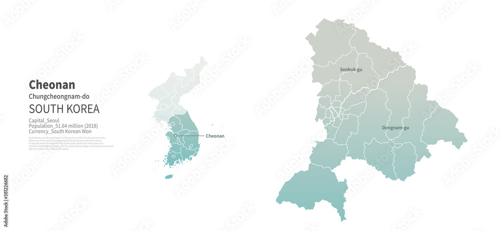 Cheonan map. Map by Administrative Region of Korea.