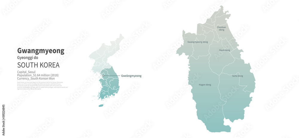 Obraz premium Gwangmyeong-si map. Map by Administrative Region of Korea.