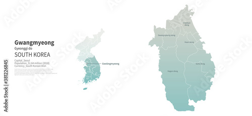 Gwangmyeong-si map. Map by Administrative Region of Korea.