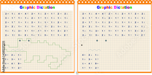 Draw a picture on the arrows. Cartoon graphic crocodile. Worksheet for children . Vector illustration