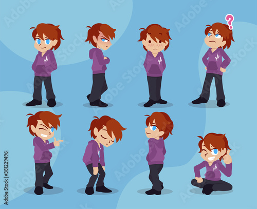 Teenage boy cartoon character set