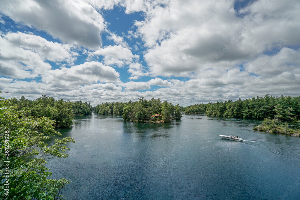 Aerial panoramic view of Thousand Islands National Park, Ontario, Canada