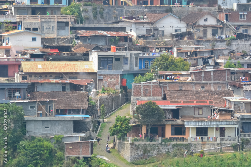 Fototapeta premium view of Kruwisan village in Temanggung district, Central Java, Indonesia from the air