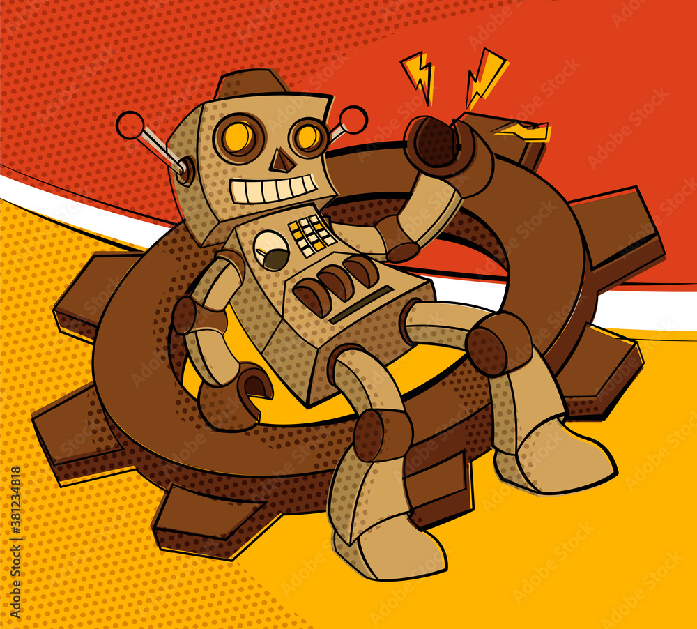 Fototapeta premium Cartoon toy robot comic style