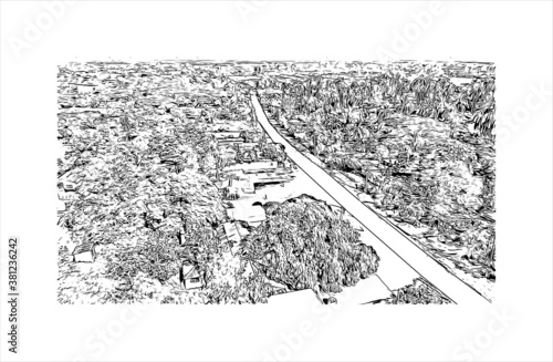 Building view with landmark of Bayamo is the capital city of the Granma Province of Cuba. Hand drawn sketch illustration in vector.