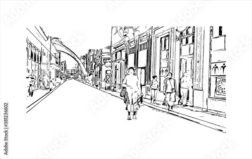Building view with landmark of Bayamo is the capital city of the Granma Province of Cuba. Hand drawn sketch illustration in vector.