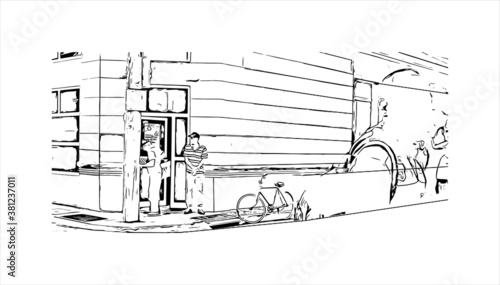 Building view with landmark of Bayamo is the capital city of the Granma Province of Cuba. Hand drawn sketch illustration in vector.