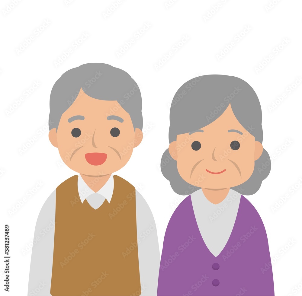 Elderly couple happy smiling isolated on white background, cartoon comic vector illustration