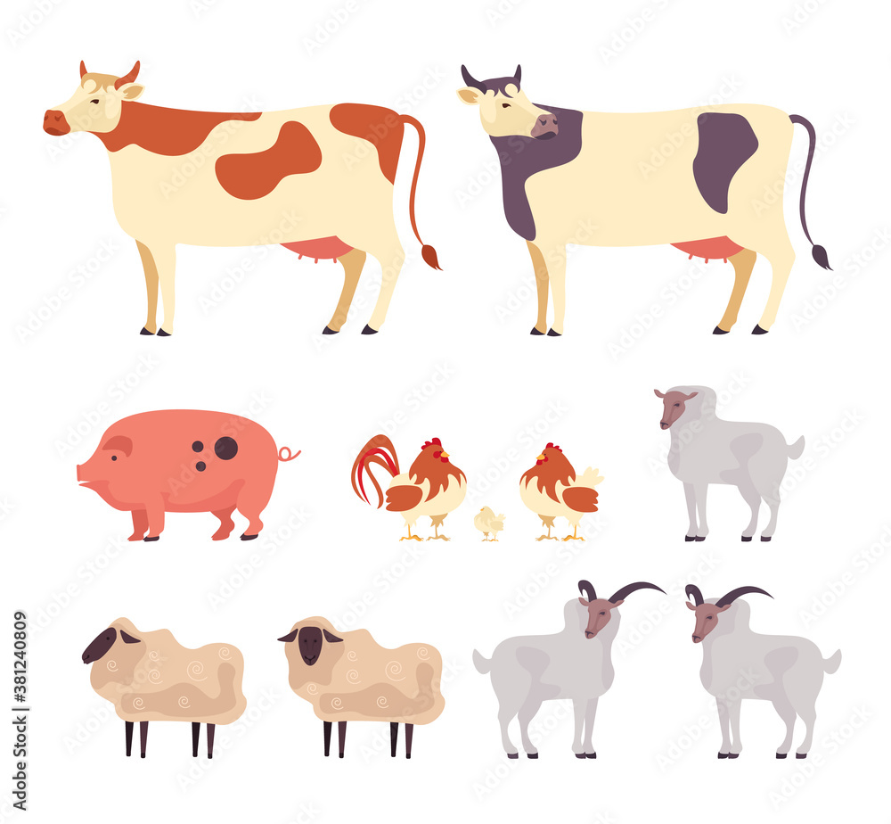 Fototapeta premium Farm animals isolated set. Vector flat graphic design cartoon illustration
