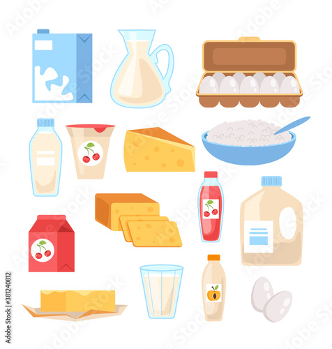 Dairy milk products food isolated set. Vector flat graphic design cartoon illustration