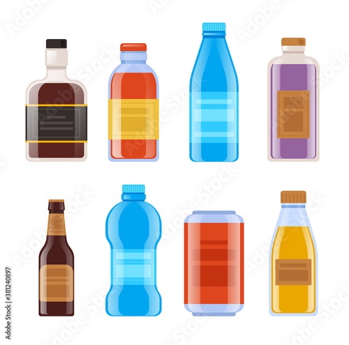 Bottle template mock isolated set. Vector flat graphic design cartoon illustration