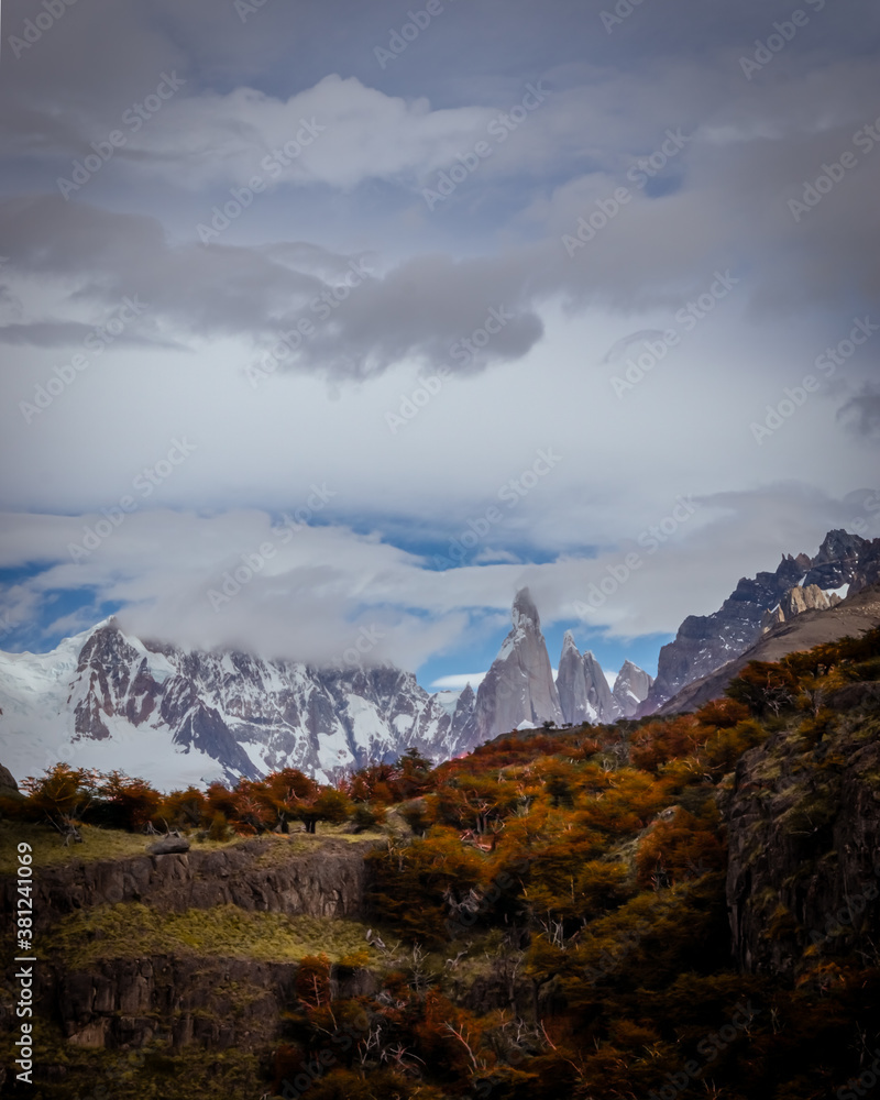 vertical photo Cerro Torre climbing located in the Andes mountain range Argentina in El Chalten