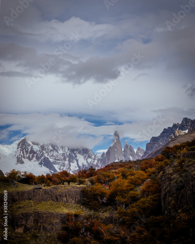 vertical photo Cerro Torre climbing located in the Andes mountain range Argentina in El Chalten