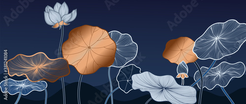Luxury Lotus background vector with golden metallic decorate 