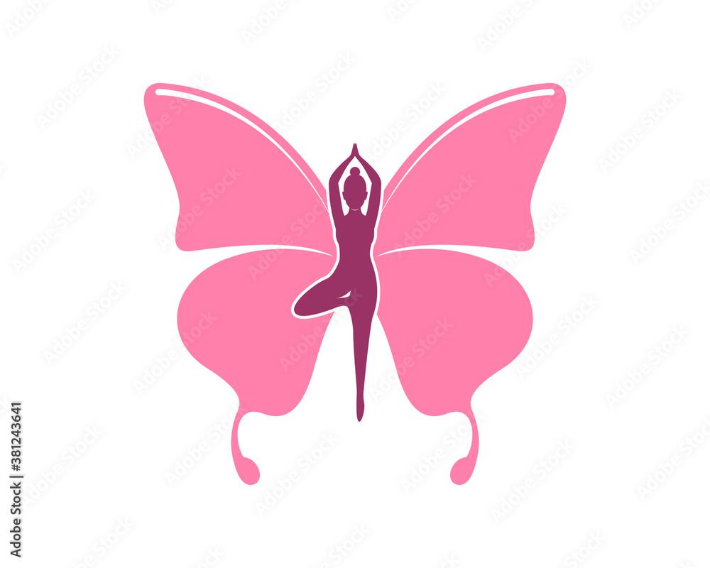 Woman yoga with butterfly wings